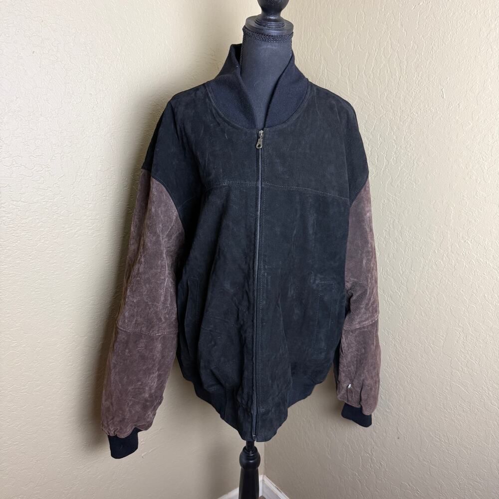 Dona Michi Men’s 3XL Black Brown Leather Suede Bomber Jacket Full Zip